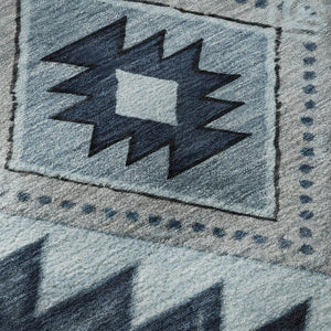HomeRoots 8' Modern Blue Charcoal Gray Geometric Washable Round Rug – Durable, UV Protected & Easy-Care! 700244