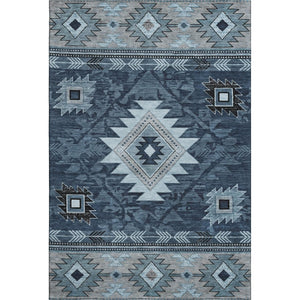 HomeRoots 9' X 12' Washable Geometric Area Rug in Blue, Charcoal & Gray - UV Protected, Stylish & Durable! 700246