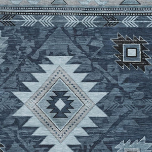 HomeRoots 9' X 12' Washable Geometric Area Rug in Blue, Charcoal & Gray - UV Protected, Stylish & Durable! 700246