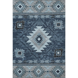 HomeRoots 10' Blue Charcoal & Gray Geometric Washable Area Rug - UV Protected, Durable & Stain Resistant! 700247
