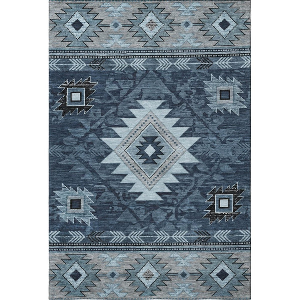 HomeRoots 10' Blue Charcoal & Gray Geometric Washable Area Rug - UV Protected, Durable & Stain Resistant! 700247