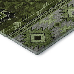 HomeRoots 5' X 8' Olive Green Gray Charcoal Geometric Area Rug - Washable, UV-Protected, Stylish & Durable! 700249