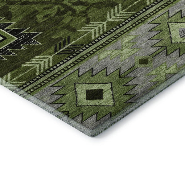 HomeRoots 5' X 8' Olive Green Gray Charcoal Geometric Area Rug - Washable, UV-Protected, Stylish & Durable! 700249
