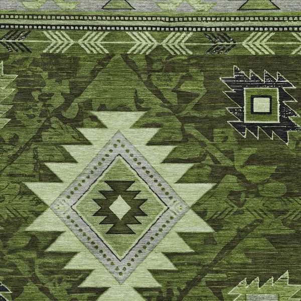 HomeRoots 5' X 8' Olive Green Gray Charcoal Geometric Area Rug - Washable, UV-Protected, Stylish & Durable! 700249