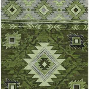 HomeRoots 5' X 8' Olive Green Gray Charcoal Geometric Area Rug - Washable, UV-Protected, Stylish & Durable! 700249