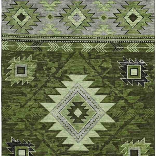 HomeRoots 5' X 8' Olive Green Gray Charcoal Geometric Area Rug - Washable, UV-Protected, Stylish & Durable! 700249