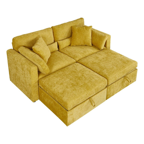 English Elm Yr2169bg-2p-2ot,lr,right,arm,ot*2 Chenille Fleece Right Arm Sectional Piece with Spring Support Yellow W308S00191