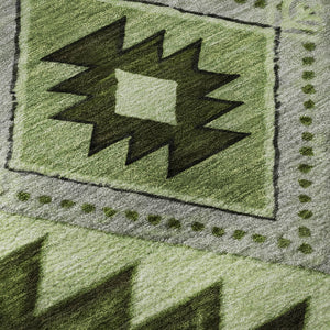 HomeRoots 8' Stylish Olive Green and Gray Geometric Washable Round Rug with UV Protection for Indoor/Outdoor Use 700250