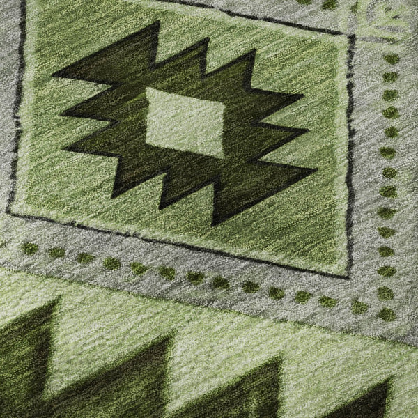HomeRoots 8' Stylish Olive Green and Gray Geometric Washable Round Rug with UV Protection for Indoor/Outdoor Use 700250