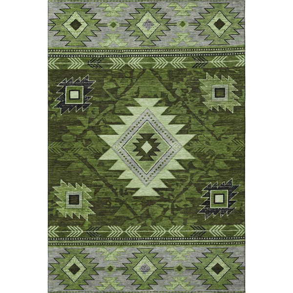 HomeRoots 8' X 10' Stylish Olive Green Gray Geometric Washable Area Rug with UV Protection & Non-Slip Backing 700251