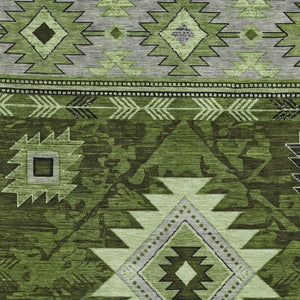 HomeRoots 9' X 12' Olive Green Gray Charcoal Geometric Area Rug - Washable, UV-Protected, Non-Slip Design 700252