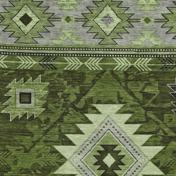 HomeRoots 9' X 12' Olive Green Gray Charcoal Geometric Area Rug - Washable, UV-Protected, Non-Slip Design 700252