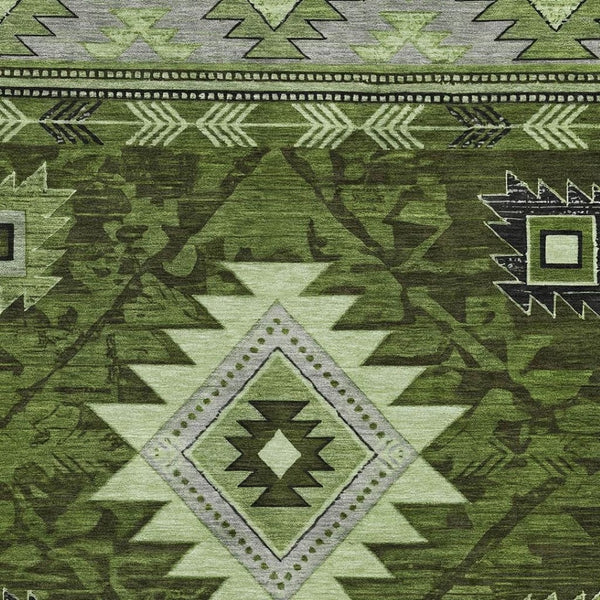 HomeRoots 10' Modern Geometric Olive Green Area Rug - Washable, UV Protected, Stain Resistant for Busy Homes 700253