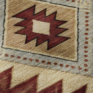 HomeRoots 8' Rust Beige and Charcoal Geometric Round Rug - UV Protected, Washable, Ideal for High Traffic Areas 700256