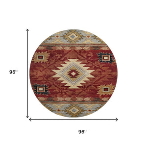 HomeRoots 8' Rust Beige and Charcoal Geometric Round Rug - UV Protected, Washable, Ideal for High Traffic Areas 700256
