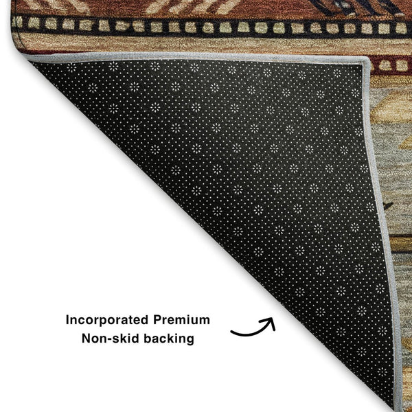 HomeRoots 8' X 10' Geometric Washable Area Rug in Rust Beige & Charcoal - UV Protected, Durable & Stylish! 700257