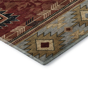 HomeRoots 8' X 10' Geometric Washable Area Rug in Rust Beige & Charcoal - UV Protected, Durable & Stylish! 700257