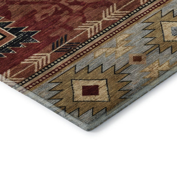 HomeRoots 8' X 10' Geometric Washable Area Rug in Rust Beige & Charcoal - UV Protected, Durable & Stylish! 700257