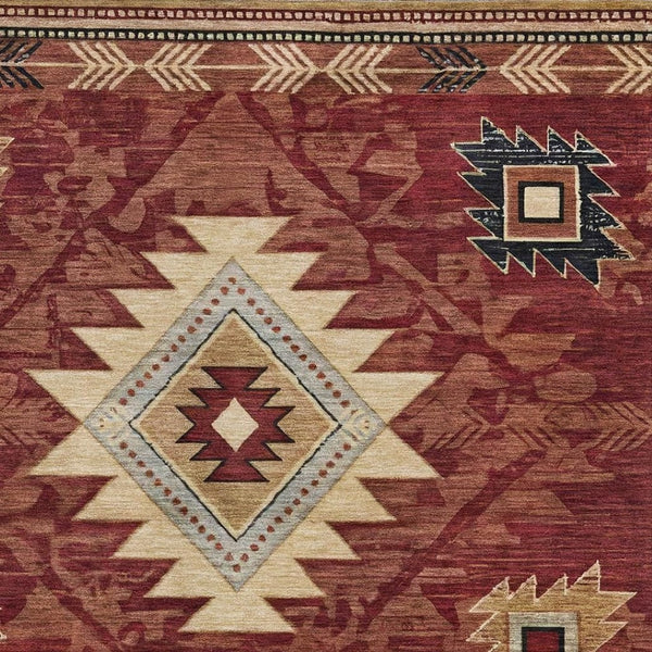 HomeRoots 8' X 10' Geometric Washable Area Rug in Rust Beige & Charcoal - UV Protected, Durable & Stylish! 700257