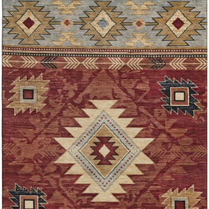 HomeRoots 8' X 10' Geometric Washable Area Rug in Rust Beige & Charcoal - UV Protected, Durable & Stylish! 700257