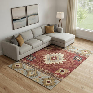 HomeRoots 9' X 12' Stylish Rust Beige & Charcoal Geometric Washable Area Rug with UV Protection & Non-Slip Backing 700258