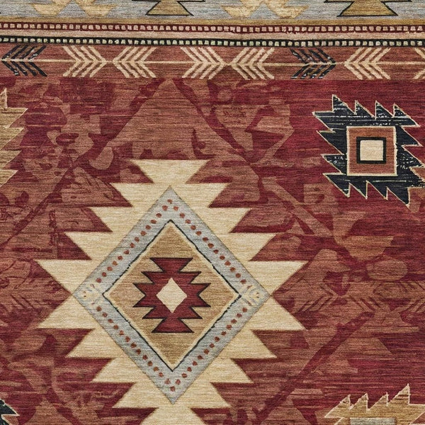 HomeRoots 9' X 12' Stylish Rust Beige & Charcoal Geometric Washable Area Rug with UV Protection & Non-Slip Backing 700258