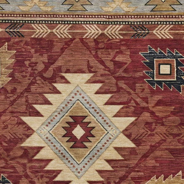 HomeRoots 10' X 14' Geometric Rust Beige and Charcoal Area Rug – Stylish, Washable, UV-Protected for Any Space 700259