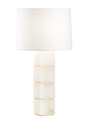 Chelsea House Stacked Alabaster Lamp With Antique Gold Leaf Bands — Sculptural 32" Ambient Light, Unique Veining Decor 70026