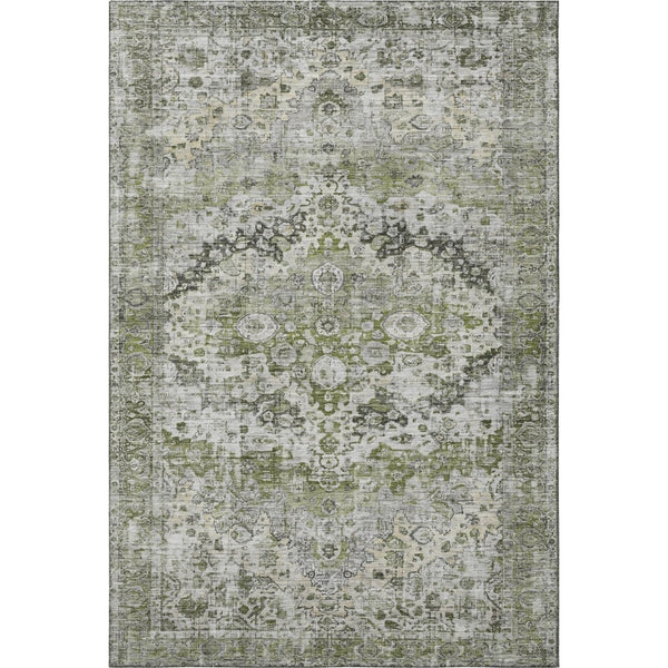 HomeRoots 5' X 8' Artichoke Green Gray Charcoal Oriental Area Rug - Washable, UV Protected, Pet-Friendly Design! 700261