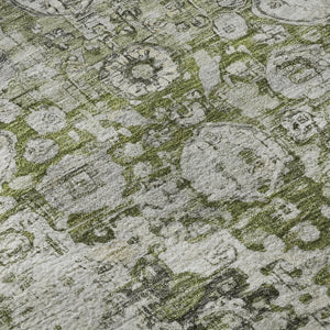HomeRoots 8' Timeless Artichoke Green Oriental Washable Round Rug with UV Protection for Busy Homes 700262