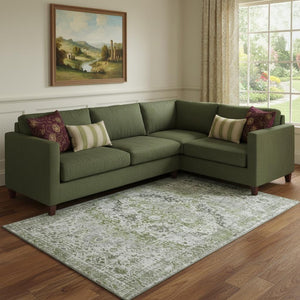 HomeRoots 8' X 10' Stylish Artichoke Green and Gray Oriental Area Rug with UV Protection for High-Traffic Spaces 700263