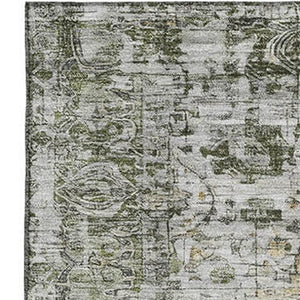HomeRoots 8' X 10' Stylish Artichoke Green and Gray Oriental Area Rug with UV Protection for High-Traffic Spaces 700263