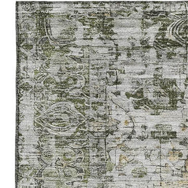 HomeRoots 8' X 10' Stylish Artichoke Green and Gray Oriental Area Rug with UV Protection for High-Traffic Spaces 700263