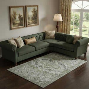 HomeRoots 9' X 12' Artichoke Green Gray Charcoal Oriental Area Rug - Washable, Durable, UV Protected for Homes 700264