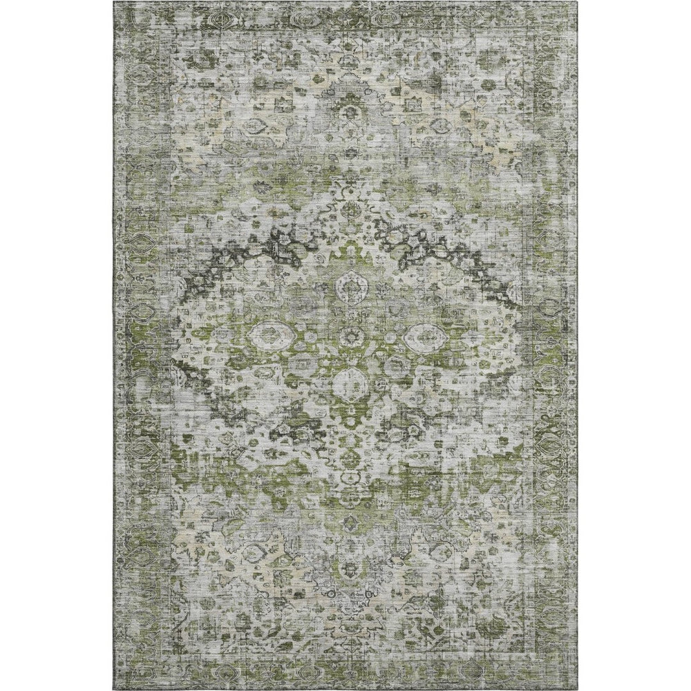 HomeRoots 9' X 12' Artichoke Green Gray Charcoal Oriental Area Rug - Washable, Durable, UV Protected for Homes 700264
