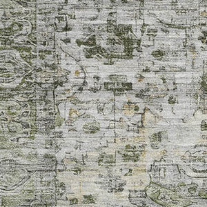 HomeRoots 9' X 12' Artichoke Green Gray Charcoal Oriental Area Rug - Washable, Durable, UV Protected for Homes 700264