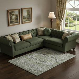 HomeRoots 10' X 14' Artichoke Green Gray Charcoal Oriental Area Rug - Washable, UV Protected for Busy Homes 700265