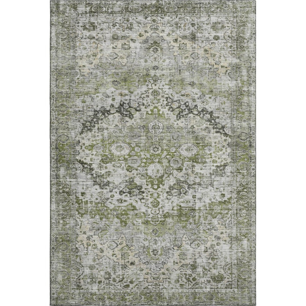 HomeRoots 10' X 14' Artichoke Green Gray Charcoal Oriental Area Rug - Washable, UV Protected for Busy Homes 700265
