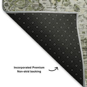 HomeRoots 10' X 14' Artichoke Green Gray Charcoal Oriental Area Rug - Washable, UV Protected for Busy Homes 700265