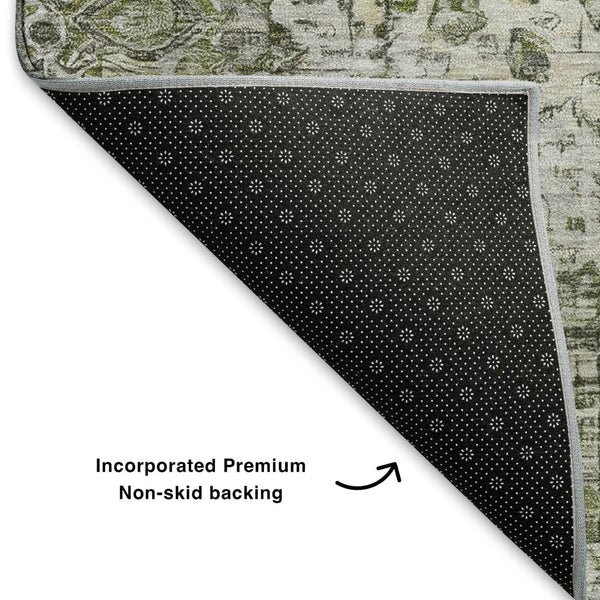 HomeRoots 10' X 14' Artichoke Green Gray Charcoal Oriental Area Rug - Washable, UV Protected for Busy Homes 700265