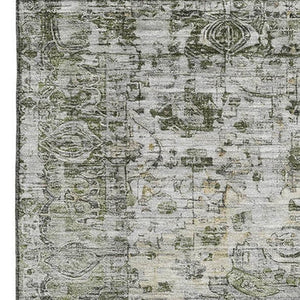 HomeRoots 10' X 14' Artichoke Green Gray Charcoal Oriental Area Rug - Washable, UV Protected for Busy Homes 700265