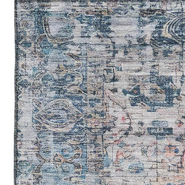 HomeRoots 5' X 8' Washable Blue Beige Teal Oriental Area Rug with UV Protection – Stylish & Durable Design 700267