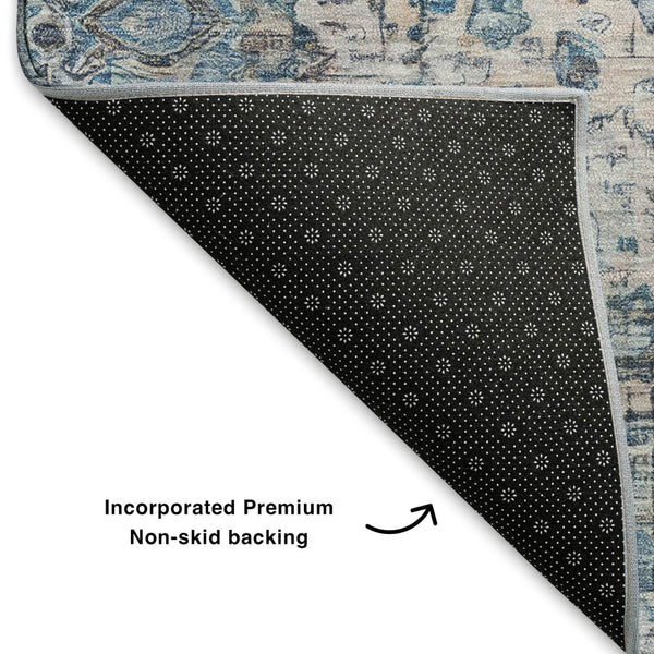 HomeRoots 8' X 10' Stylish Blue, Beige & Teal Oriental Washable Area Rug with UV Protection for High-Traffic Areas 700269