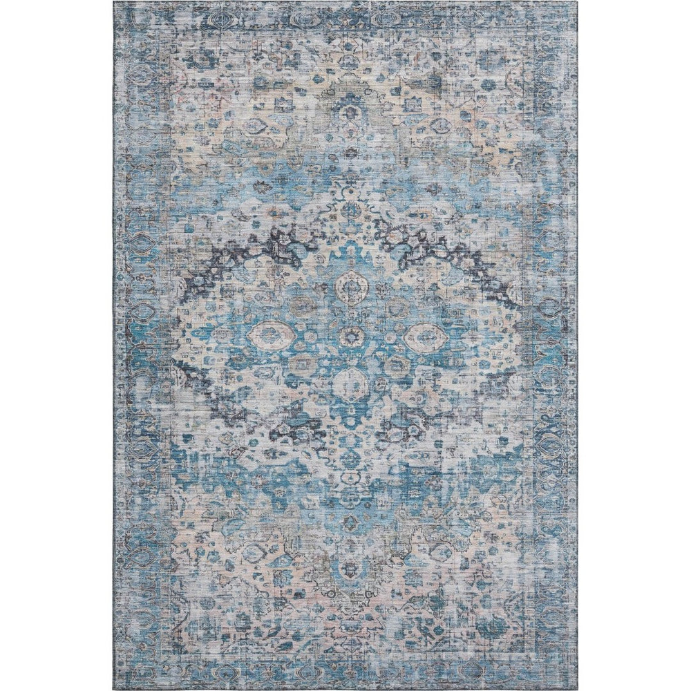 HomeRoots 9' X 12' Washable Blue Beige Teal Oriental Area Rug with UV Protection & Non-Slip Backing for Durability 700270