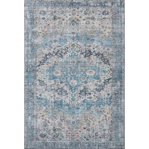 HomeRoots 9' X 12' Washable Blue Beige Teal Oriental Area Rug with UV Protection & Non-Slip Backing for Durability 700270
