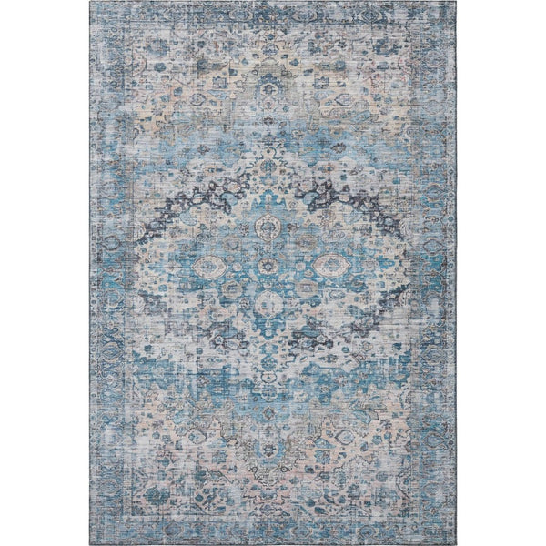 HomeRoots 9' X 12' Washable Blue Beige Teal Oriental Area Rug with UV Protection & Non-Slip Backing for Durability 700270