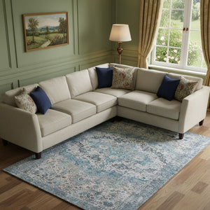 HomeRoots 10' Blue Beige and Teal Oriental Washable Area Rug - Durable, UV Protected for Family Spaces! 700271