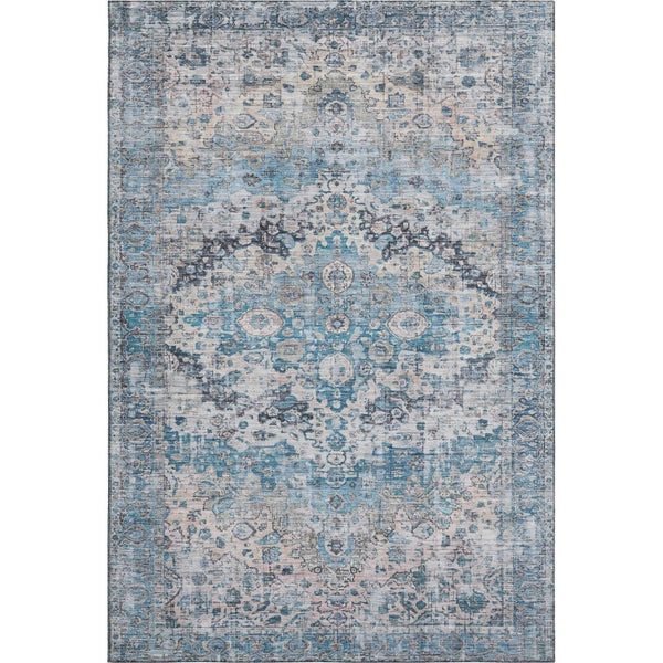 HomeRoots 10' Blue Beige and Teal Oriental Washable Area Rug - Durable, UV Protected for Family Spaces! 700271