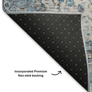 HomeRoots 10' Blue Beige and Teal Oriental Washable Area Rug - Durable, UV Protected for Family Spaces! 700271