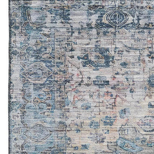 HomeRoots 10' Blue Beige and Teal Oriental Washable Area Rug - Durable, UV Protected for Family Spaces! 700271